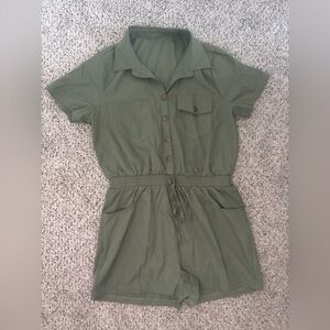 Army Green Button-Up Romper